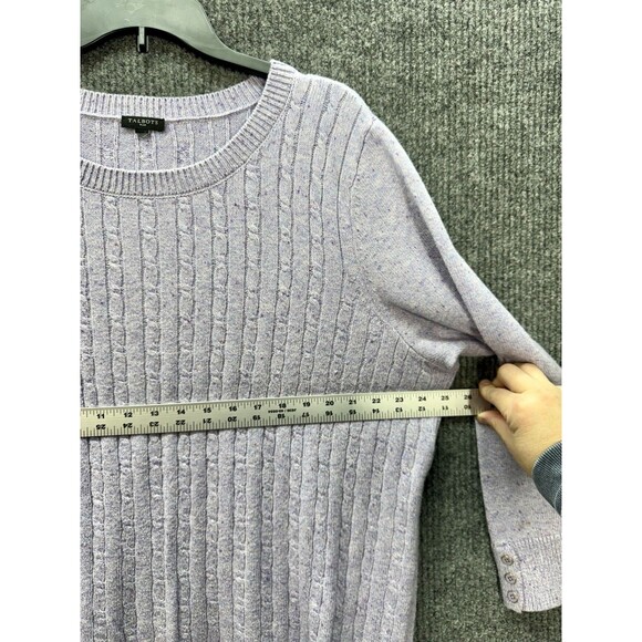 Talbots Cable Knit Tweed Sweater Top Womens 2X Soft Purple Button Cuff Crewneck - Picture 7 of 8